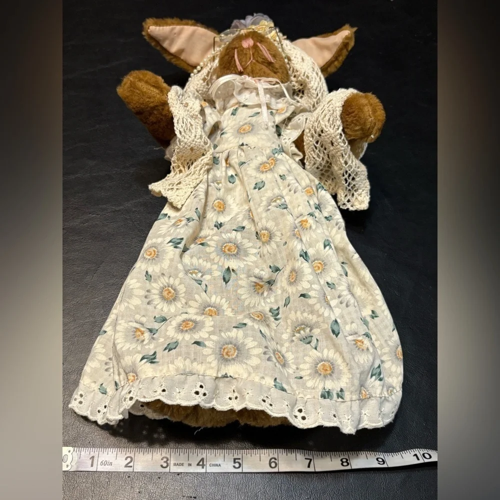 “Granny Bunny” Shelf-sitter Plush Bunny w/ Floral Dress Faux Pearls & Glasses